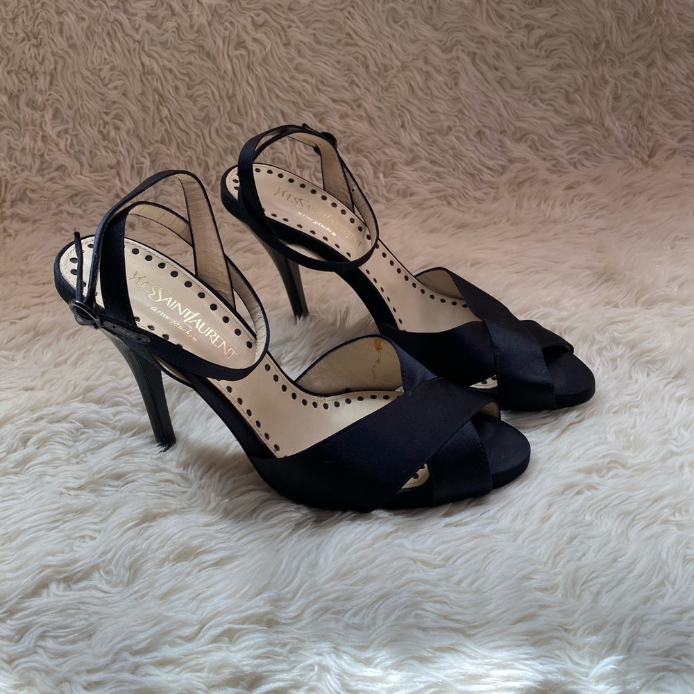 YSL Black Strapped Open-Toed Heels
